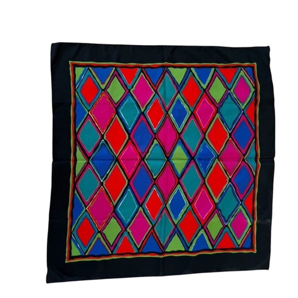 Totes Black with Bold Color Diamond Pattern Satin Scarf 26"x26"
